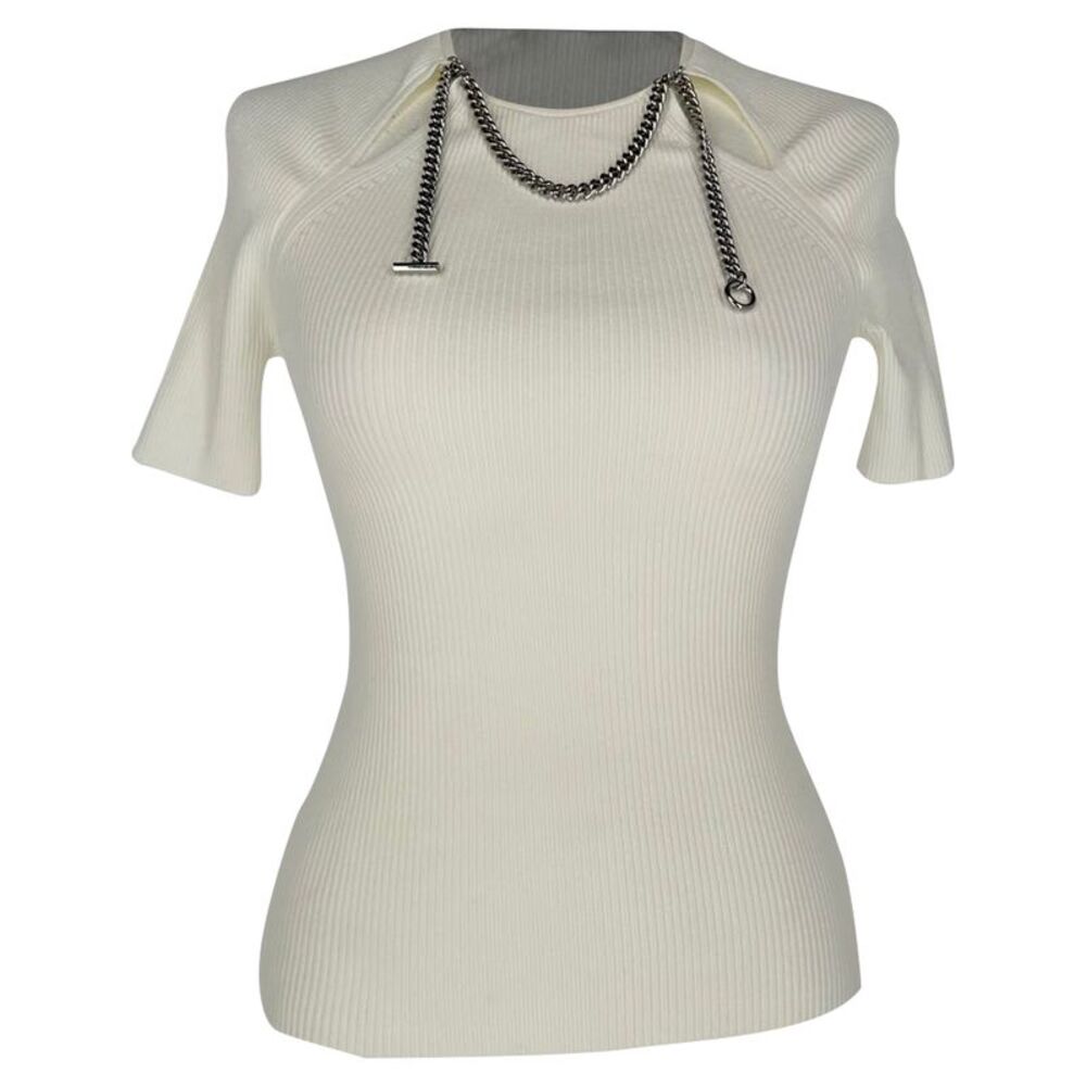 Alexander Wang Chain-Embellished Knitted Top in White Viscose